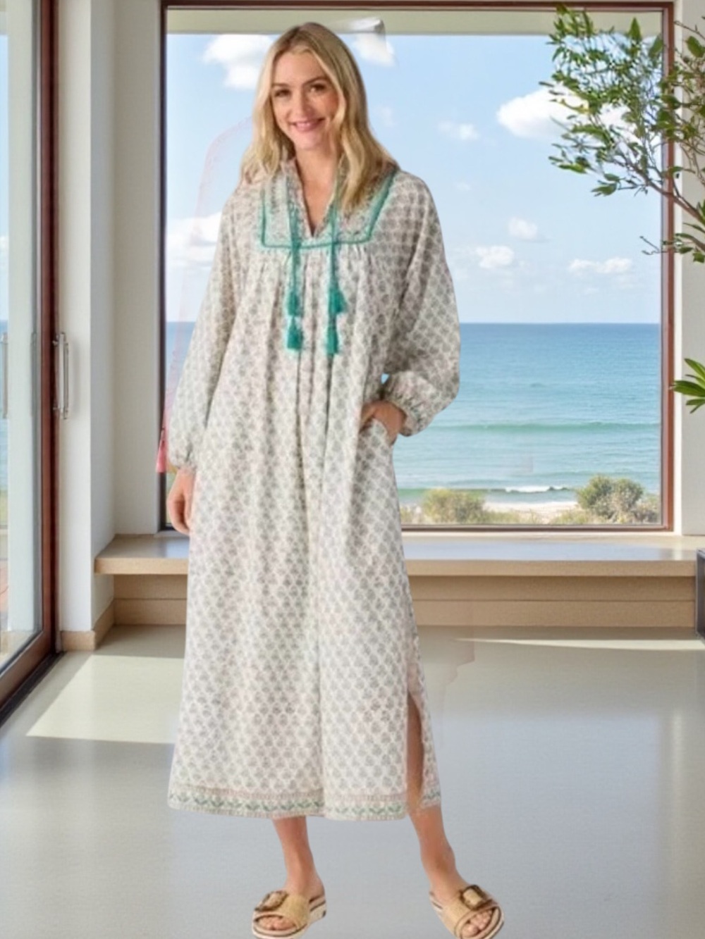 MAREA cotton tassel block print
Kaftan Cotton maxi coverup Dress XS